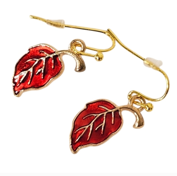 Fall Leaf Dangle Earrings - Red / Gold - Picture 1 of 4